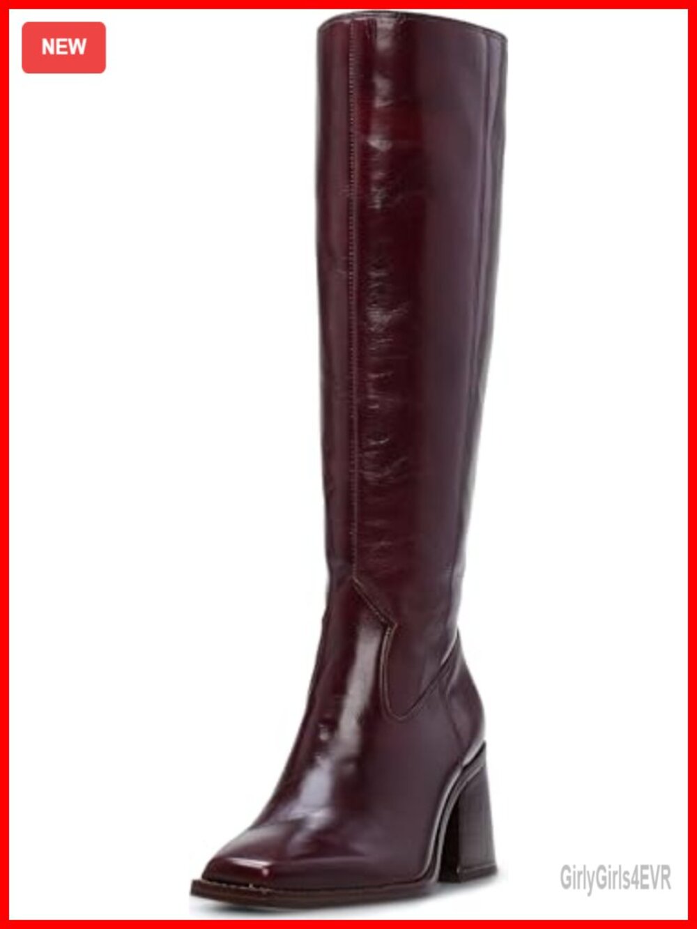 Leather Knee High Stacked Heel Boot Snip Toe Zipper Closure